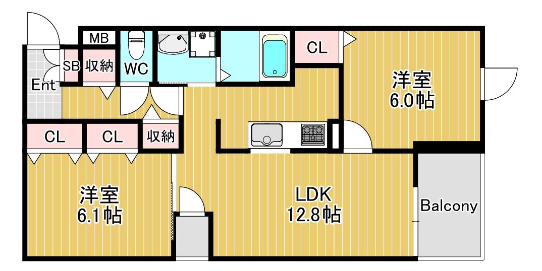 アルカディアII(2LDK/4階)の間取り写真