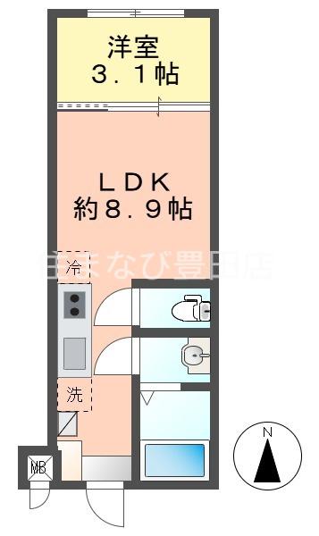 クレセント三河豊田(1LDK/2階)の間取り写真