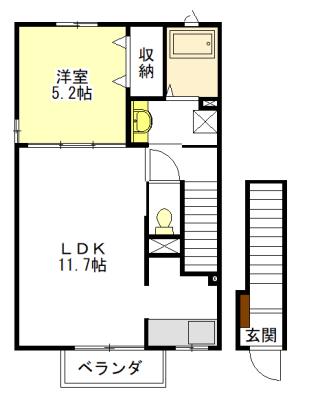 AKプレミール B・D棟(1LDK/2階)の間取り写真