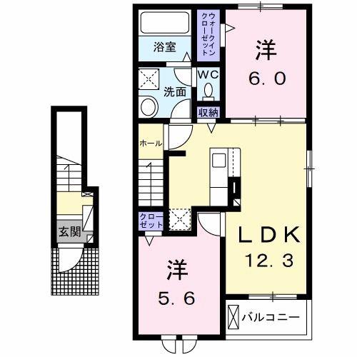 サザンカA(2LDK/2階)の間取り写真