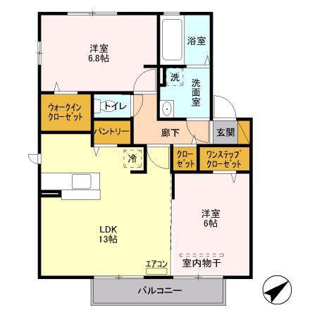 アクアヴァレ(2LDK/2階)の間取り写真