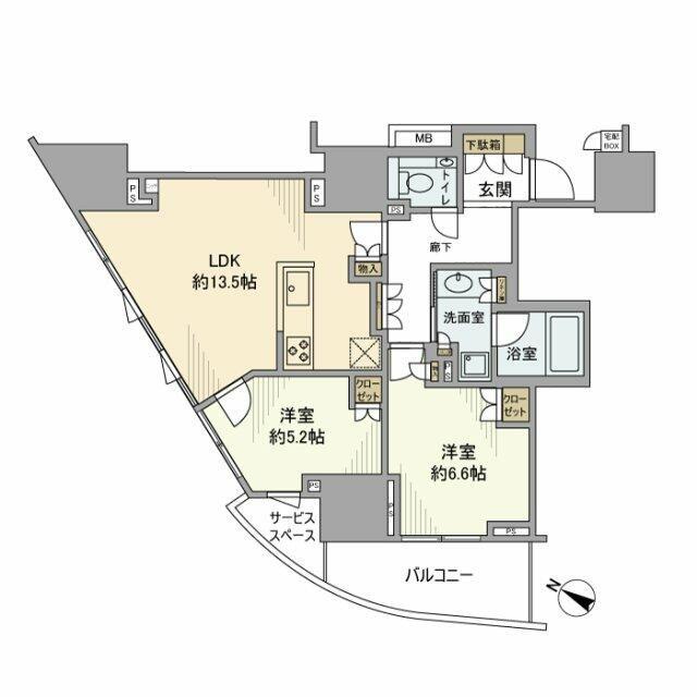 プラウド町屋(2LDK/11階)の間取り写真