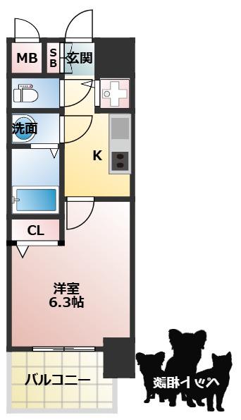 エスリードレジデンス大阪福島(1K/3階)の間取り写真