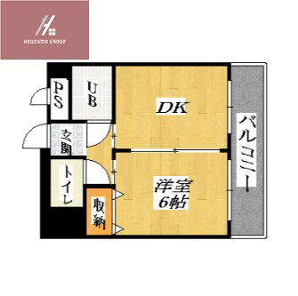 地下鉄谷町線 出戸駅 徒歩3分 6階建 築33年(1DK/2階)の間取り写真