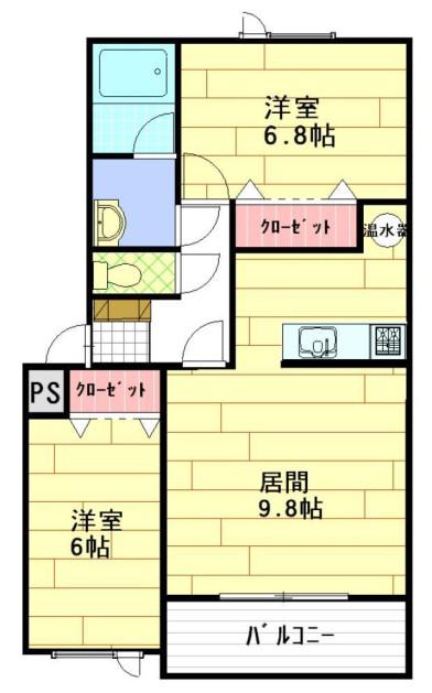 ハイツ雅(2LDK/2階)の間取り写真