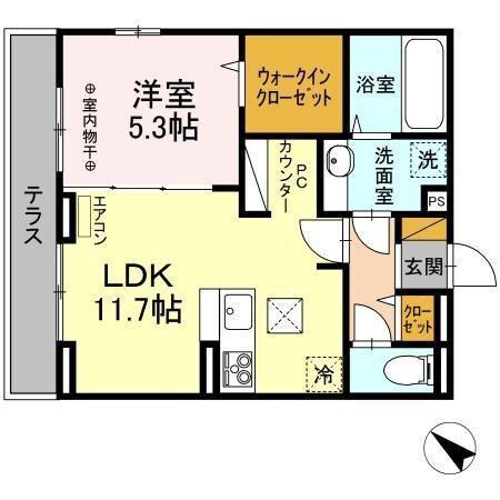 フェリシア(1LDK/1階)の間取り写真