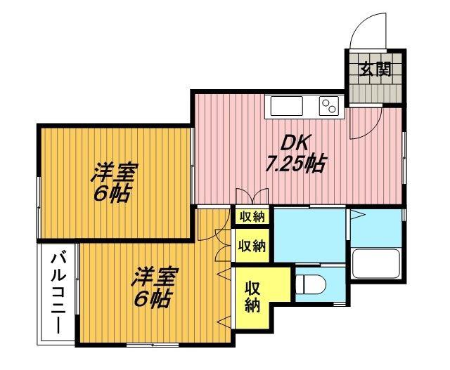ルミエール(2DK/2階)の間取り写真