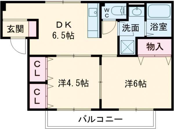 ウィングハイツ(2DK/2階)の間取り写真