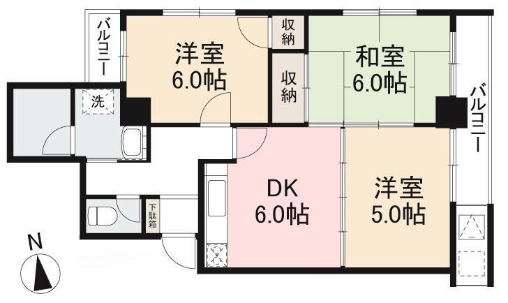 ロイヤルメゾン栗林(3DK/7階)の間取り写真