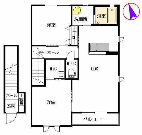 エーアスト湯川A(2LDK/2階)の間取り写真