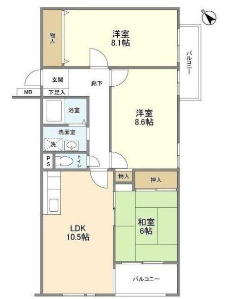 ル・ヴェルト調布(3LDK/4階)の間取り写真