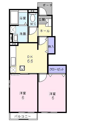 バーベナハイム B(2DK/1階)の間取り写真