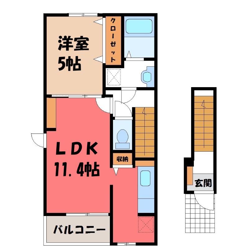 カーサ フェリーチェC(1LDK/2階)の間取り写真