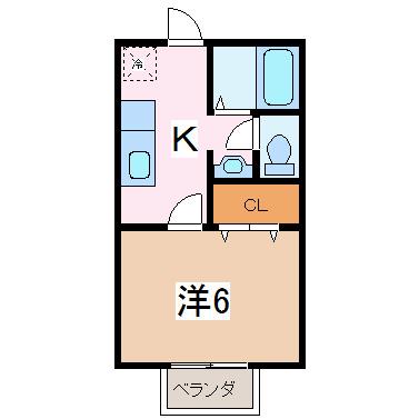 ハイツヒル(1K/2階)の間取り写真