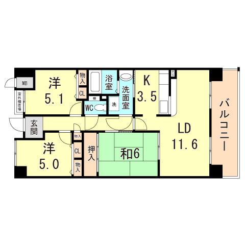 ウエストコート8番街2番館(3LDK/7階)の間取り写真