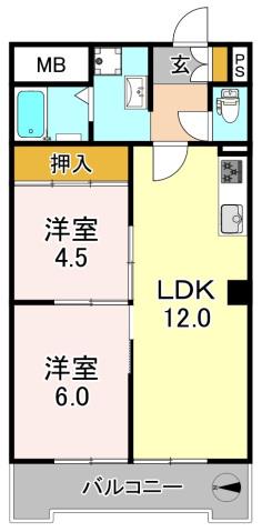 日宝メゾンドショウ(2LDK/4階)の間取り写真