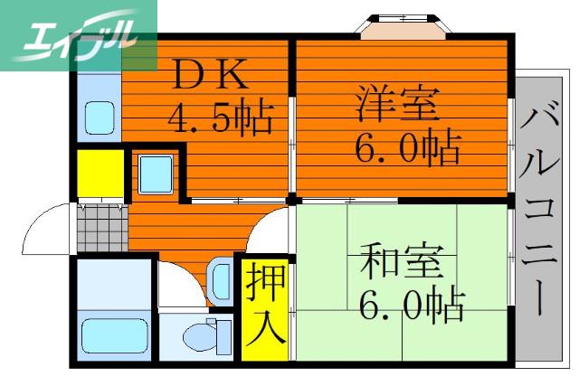 エステートピア平野(2DK/1階)の間取り写真