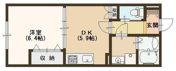 プレセアコート花園B棟(1DK/2階)の間取り写真