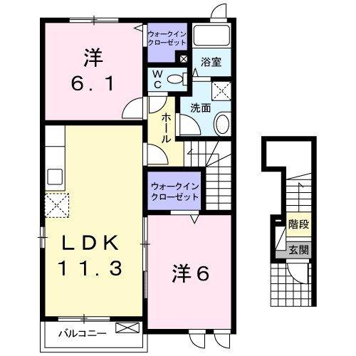 アサンテサーナB棟(2LDK/2階)の間取り写真