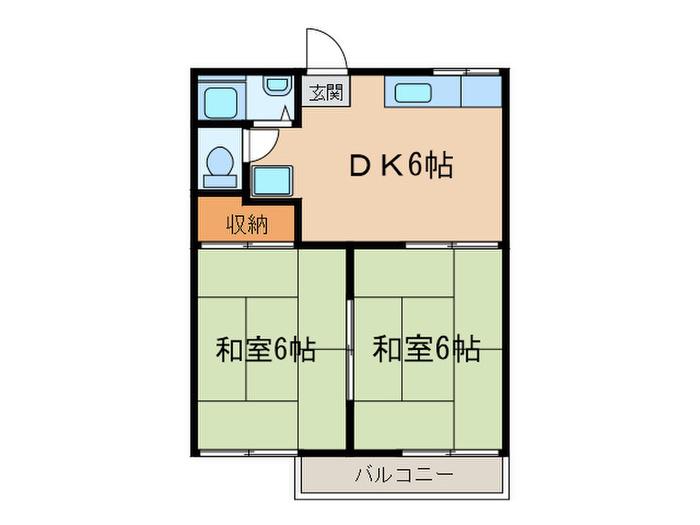 ラ.フォーレ竜美ケ丘(2DK/2階)の間取り写真