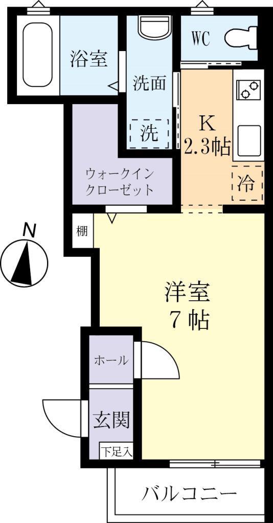 ディアコート水戸(ワンルーム/1階)の間取り写真