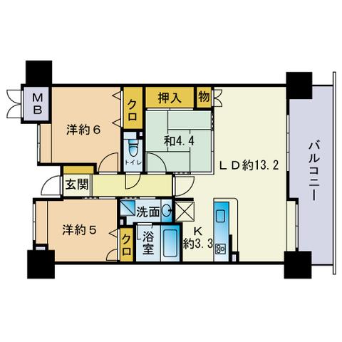 ファーネスト箱崎公園(3LDK/10階)の間取り写真