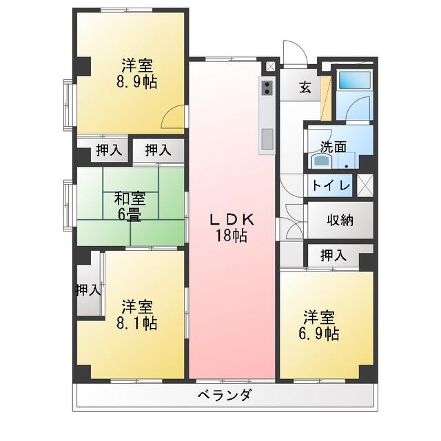 沼南エリカマンション5号棟(4LDK/1階)の間取り写真