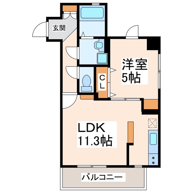 坪井セントラルパーク飛鳥(1LDK/3階)の間取り写真