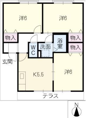 プレミールB(3K/1階)の間取り写真