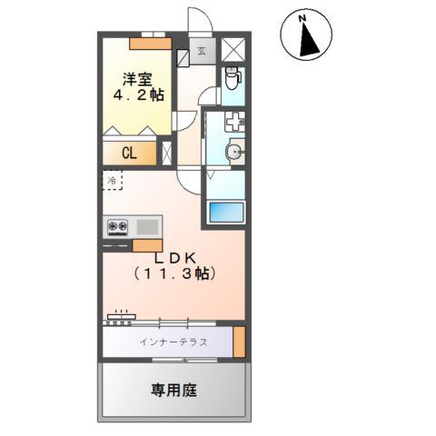 ソラーレ鳥栖(1LDK/1階)の間取り写真