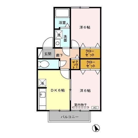 ウィルモア B202(2DK/2階)の間取り写真
