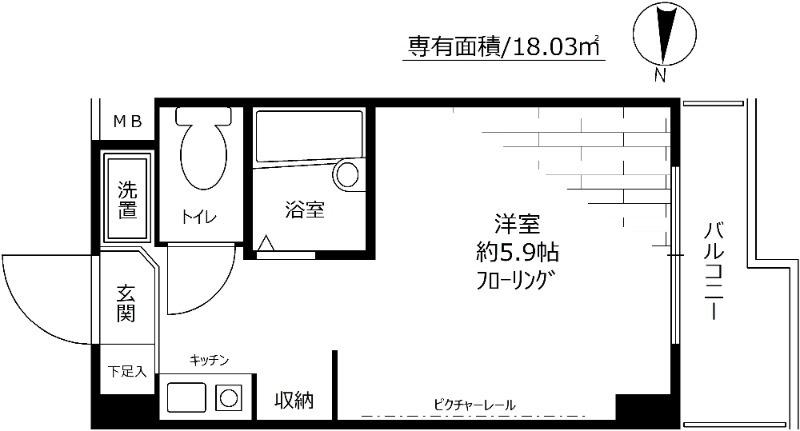 スカイコート文京小石川(ワンルーム/2階)の間取り写真