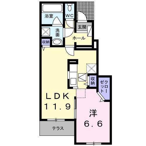 ひまわりI(1LDK/1階)の間取り写真