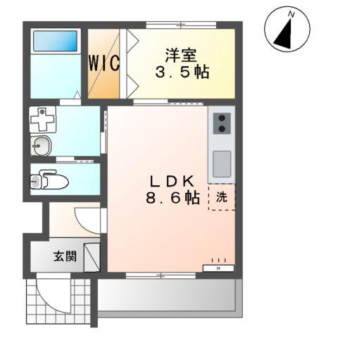オレンジクレストII(1LDK/1階)の間取り写真
