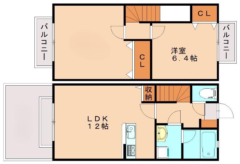 プレザントタウン A棟(2LDK/1階)の間取り写真