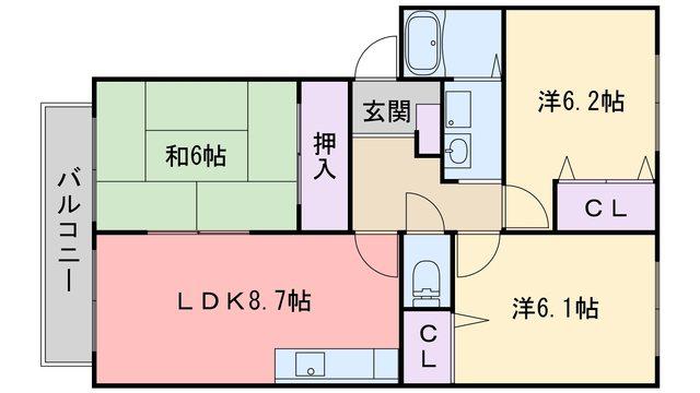フォブール次郎丸東A棟(3DK/1階)の間取り写真