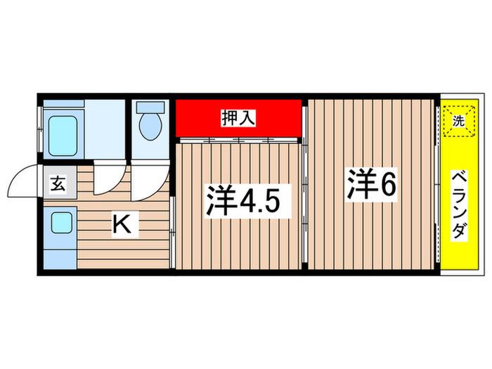 弥栄第1コーポ(2K/1階)の間取り写真