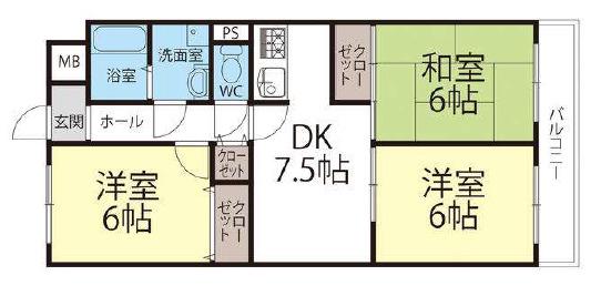 グランドメゾン木の本(3DK/1階)の間取り写真