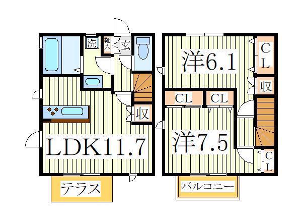 シェソワII C棟(2LDK/1階)の間取り写真