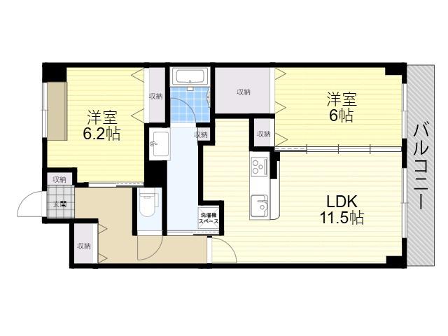 グランドソレーユ楠葉(2LDK/3階)の間取り写真