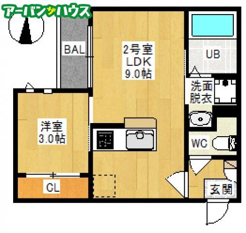 GRANDTIC FLEURIR 西崎(1LDK/1階)の間取り写真