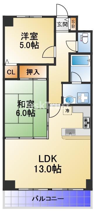 プライブ城東中央(2LDK/5階)の間取り写真