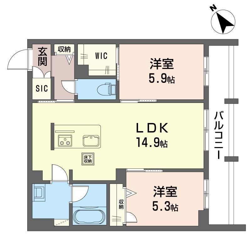 ディアコート T(2LDK/1階)の間取り写真
