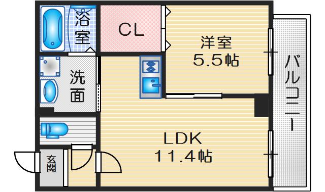HALU吹田(1LDK/3階)の間取り写真