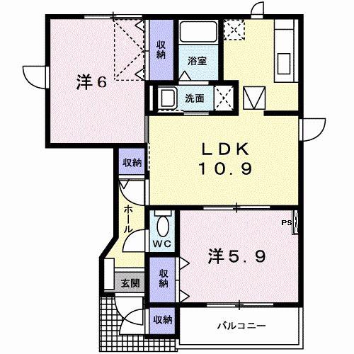 バーシア北崎(2LDK/1階)の間取り写真