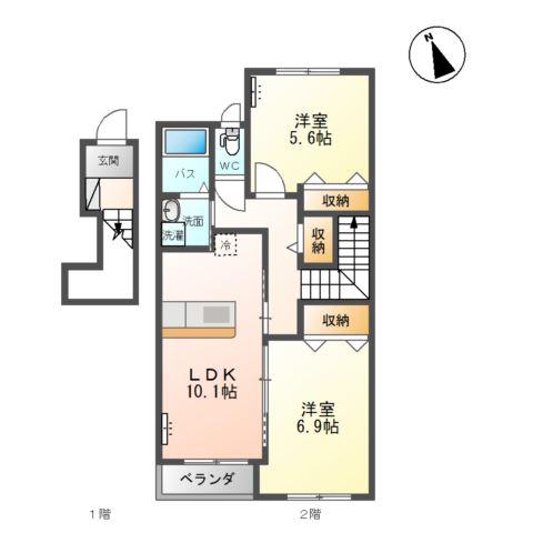 グラスオニオン(2LDK/2階)の間取り写真