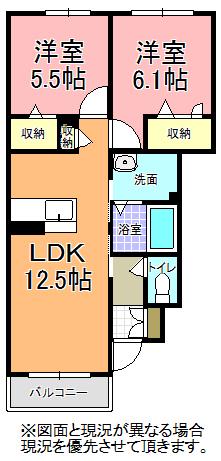 ファミール中城(2LDK/1階)の間取り写真