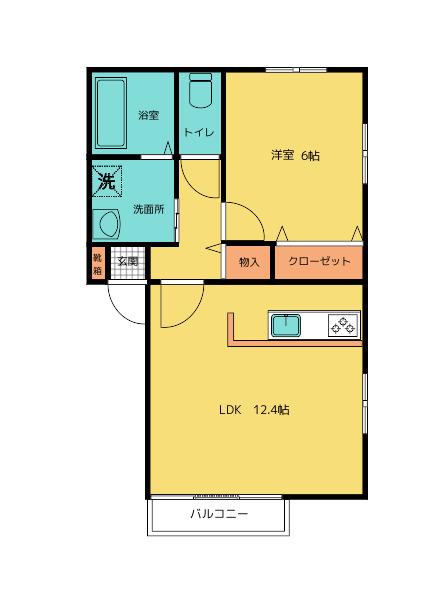 アーブル栄A棟(1LDK/2階)の間取り写真