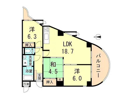 ステラ田中町(2LDK/3階)の間取り写真