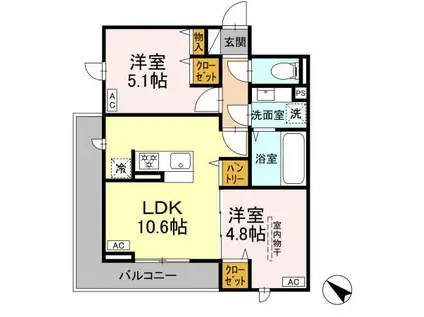 D-ROOM泉崎I(2LDK/2階)の間取り写真